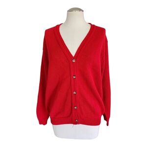 VTG SFK Knitworks Red Button-Up Cardigan Sweater Women’s S 100% Cotton Mr. Roger